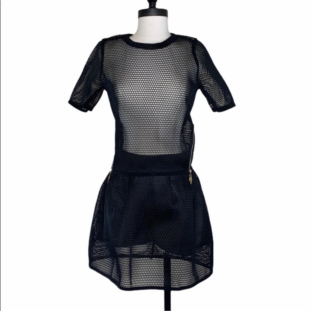 Black mesh skort outfit with skull zippers two piece outfit size m